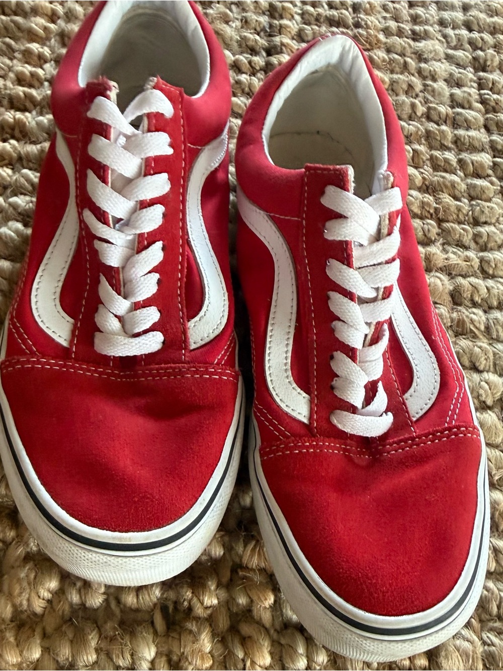 Vans Red and White Low-Top Skate Sneakers